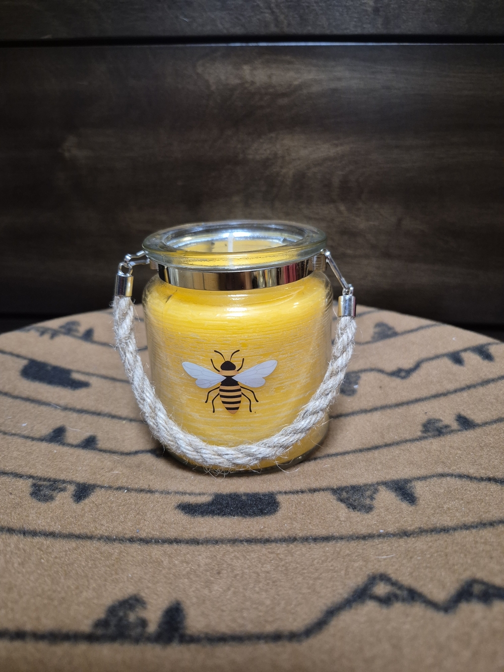 100% Organic Beeswax CandleYellow Bee Jar Candle with Rope Handle - Home Accents